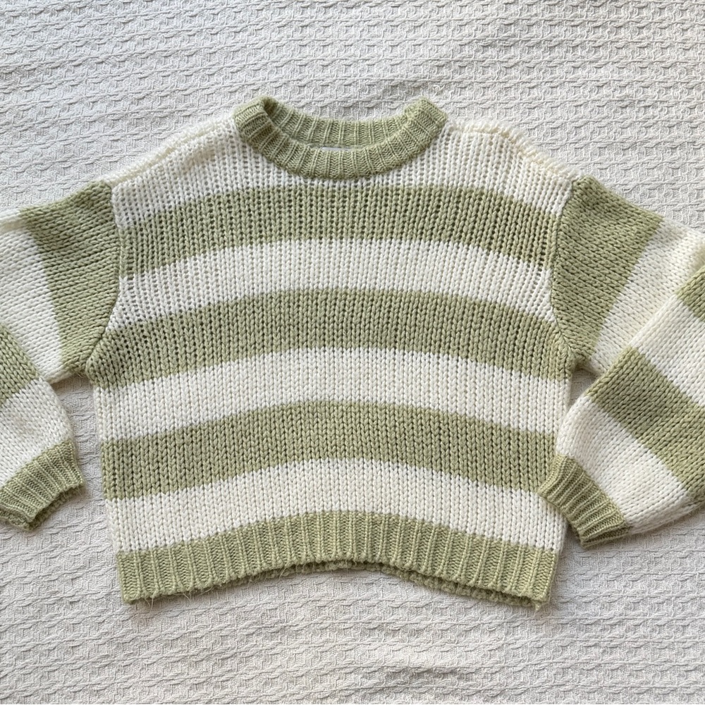 Grey Bandit Striped Green and White Women's Sweater
